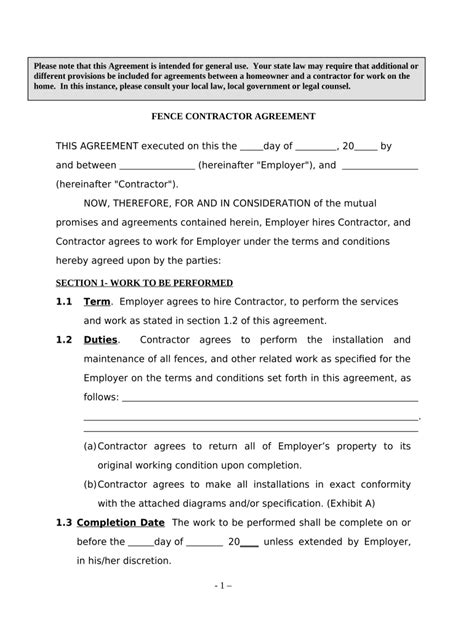 printable fencing contract template