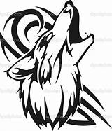 Wolf Tribal Howling Coloring Pages Drawing Tattoo Moon Native American Stock Loup Illustration Clipart Wolves Head Jackal Lobo Predator Sticker sketch template