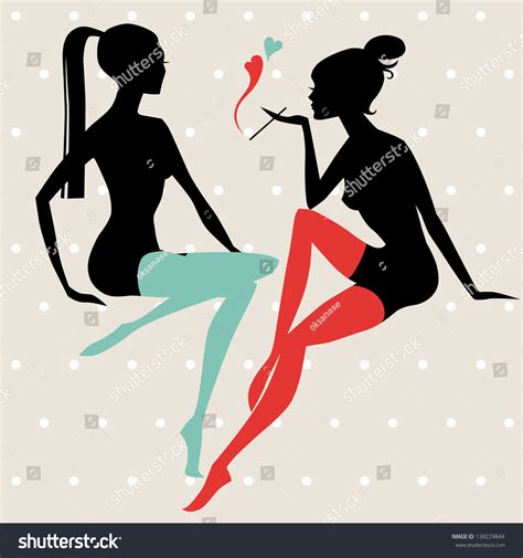 vector silhouettes two girls stockings stock vector 138229844 shutterstock
