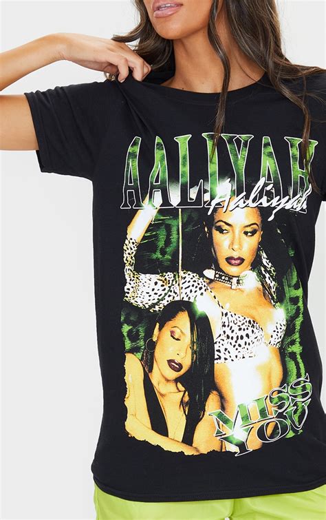 Black Printed Aaliyah T Shirt Prettylittlething