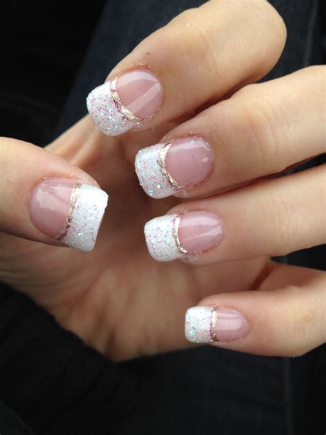 newest gel nails white glitter french manicure  champagne