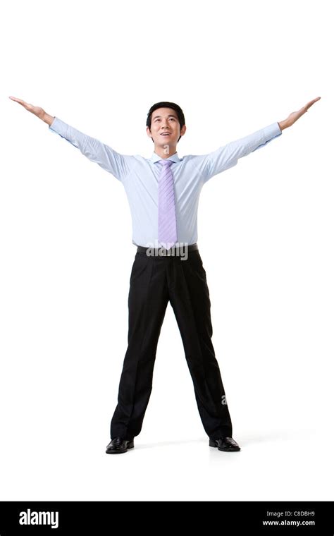 businessman holding arms  wide stock photo alamy