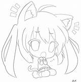 Cat Coloring Girl Anime Pages Chibi Cute Line Popular Library Clipart Coloringhome sketch template