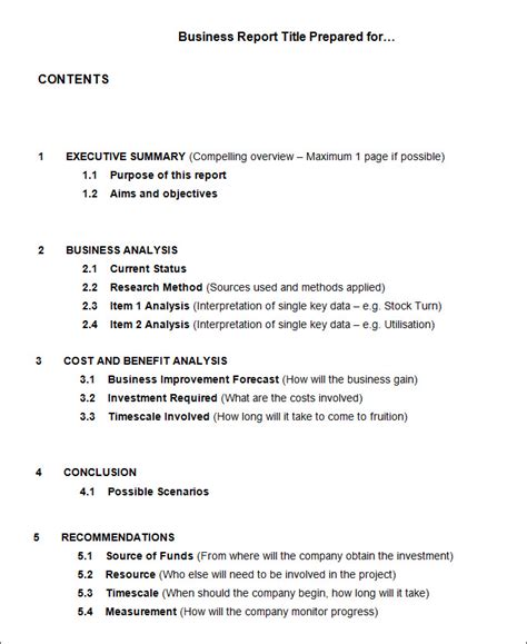 business report template business mentor