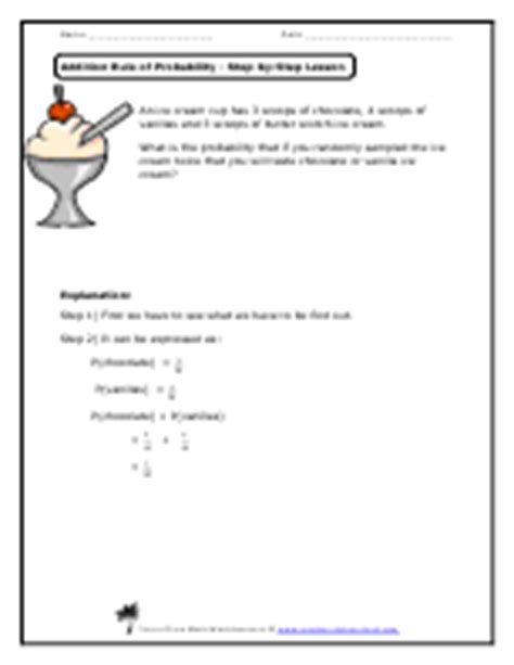 addition rule  probability worksheets