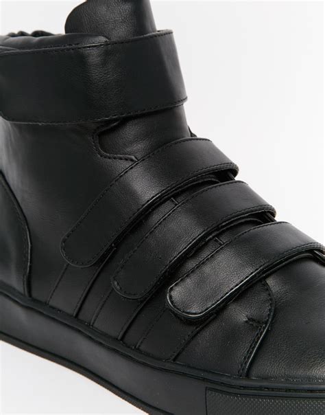 asos high top trainers  black  velcro straps  black  men lyst