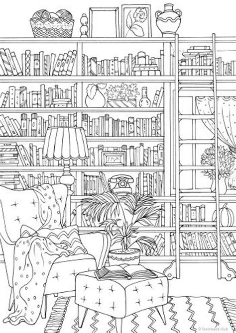 library printable adult coloring page  favoreads etsy