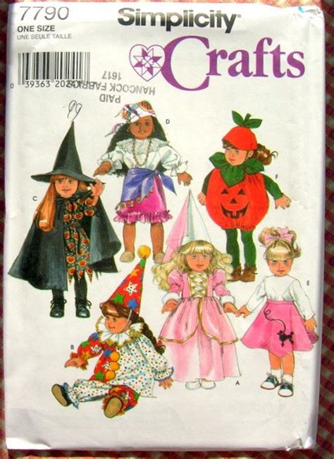 18 doll costumes vintage 90s sewing pattern simplicity 7790