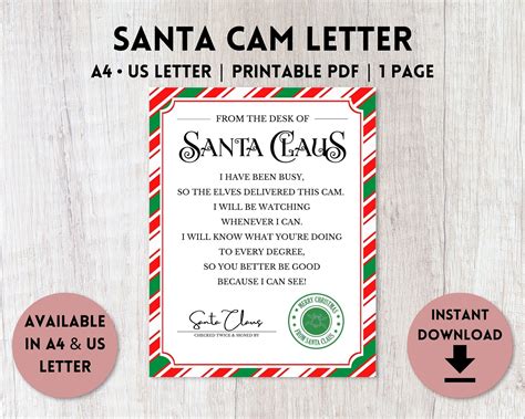 santa cam letter printable letter  santa   desk etsy
