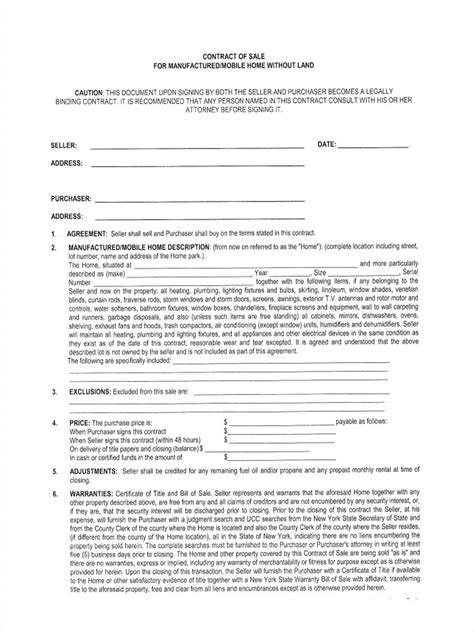 mobile home purchase agreement template