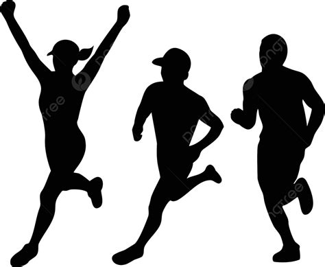 marathon runners silhouette collection set set woman run vector set