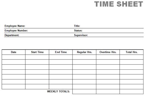 printable blank  time card time sheets