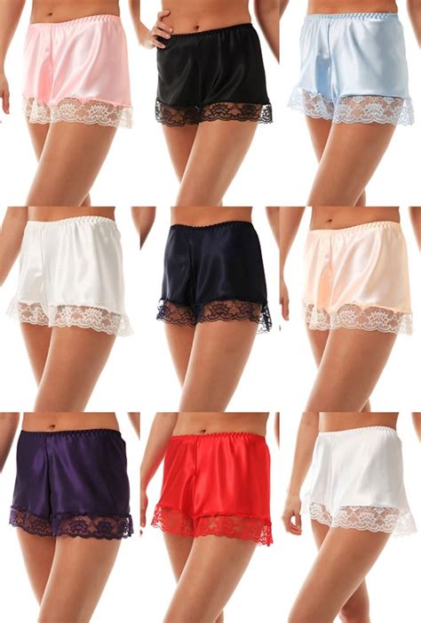 Womens Luxury Satin French Knickers Briefs Deep Lace Silky Style Size