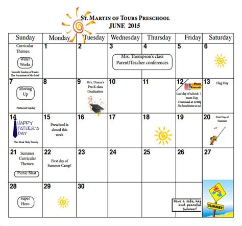 preschool calendars printable