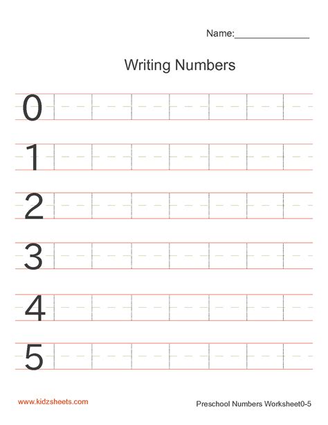 kidz worksheets preschool writing numbers worksheet