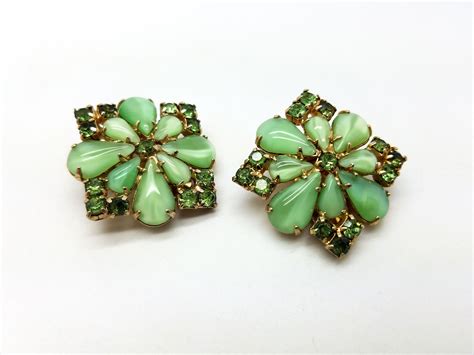 retro clip  earrings  etsy vintage mexican vintage green modern