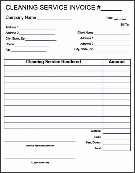 printable house cleaning invoice printable templates
