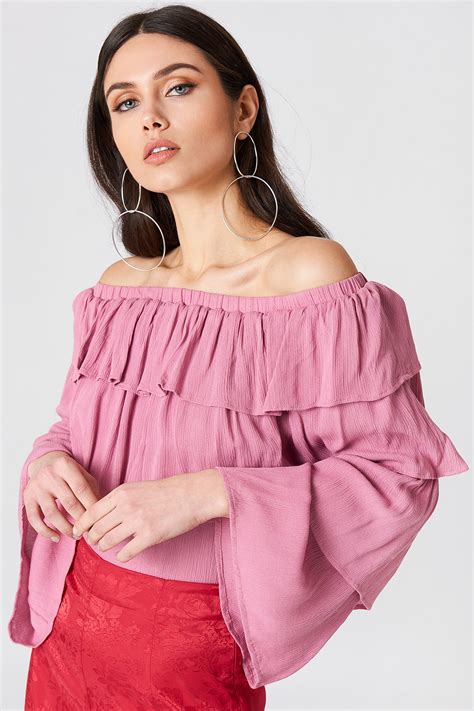 Off Shoulder Ruffle Top Dusty Pink Na