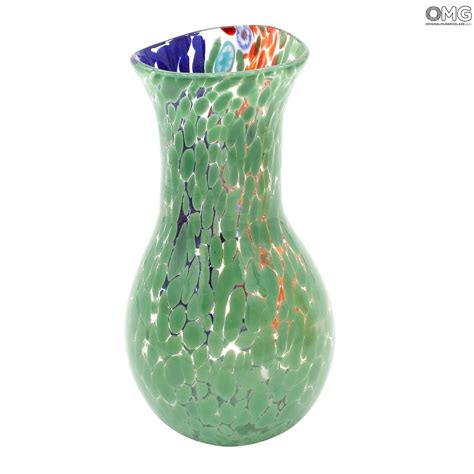 Vase Bottle Rainbow Green Original Murano Glass Omg