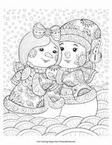 Winter Coloring Snowmen Couple Pages Pdf Primarygames Printable sketch template