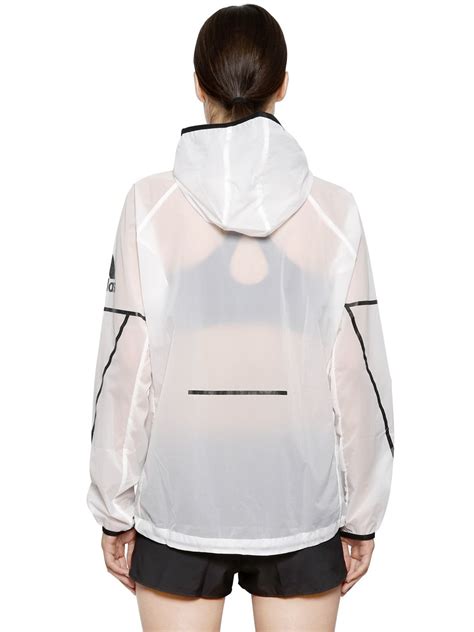 adidas originals hooded zip  nylon windbreaker jacket  white lyst