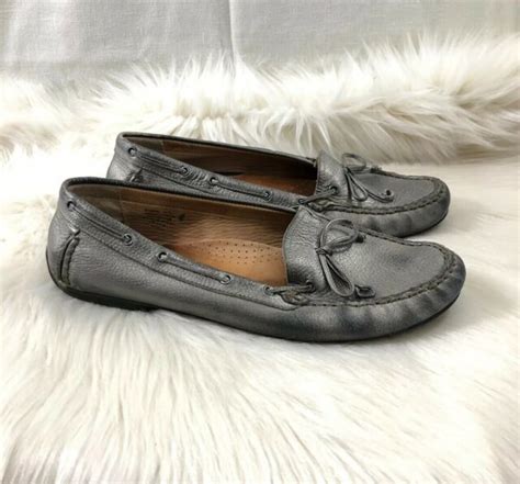 Ll Bean Women’s Leather Driving Moccasin Loafers Pewter Grey Size 9 5