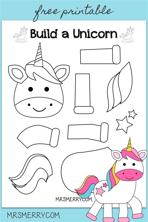 printable build  unicorn craft  kids  merry unicorn