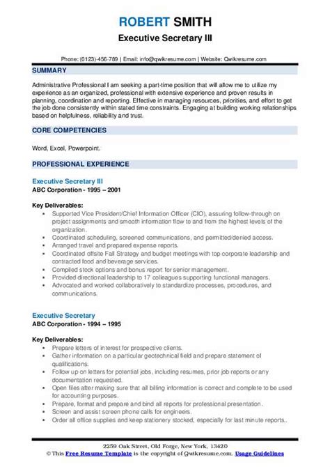 executive secretary resume samples qwikresume