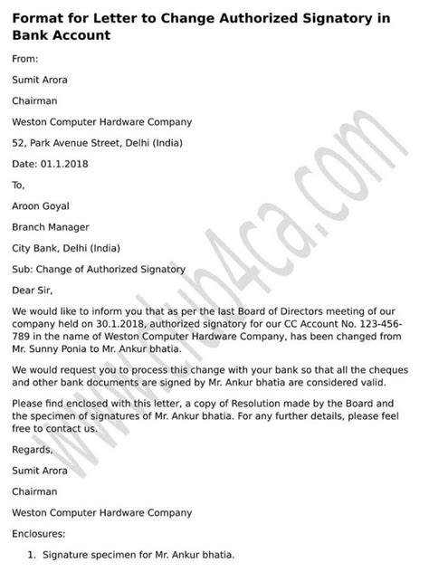 board resolution letter sample  removal  authorised signatory