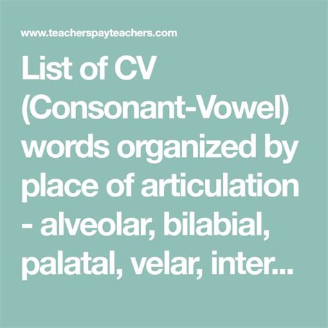 list  cv consonant vowel words organized  place  articulation