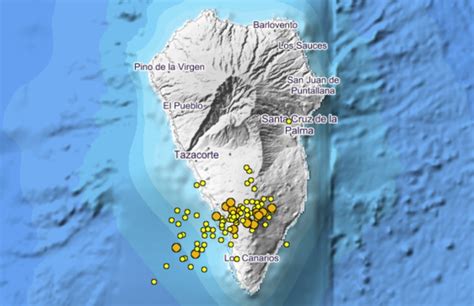 earthquake swarm beneath la cumbre vieja volcano  la palma canary islands announces