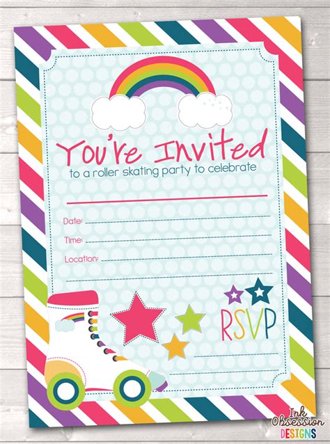 roller skating party printable birthday party invitation instant