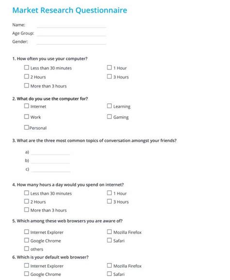 questionnaire samples   ms word pages