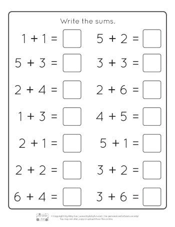 kindergarten addition printables