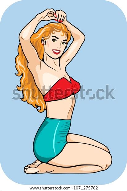Beautiful Girl Swimsuit Long Curvy Hair Stock Vector Royalty Free