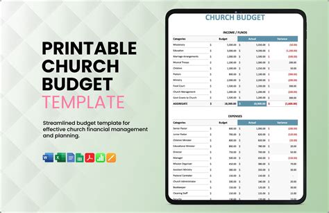 printable church budget template  ms word gdocslink pages numbers