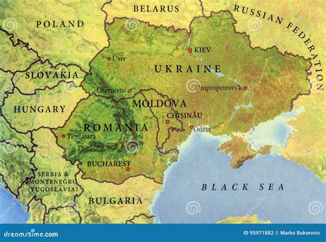 geografische kaart van europees land de oekraine moldavie en roemenie stock foto image