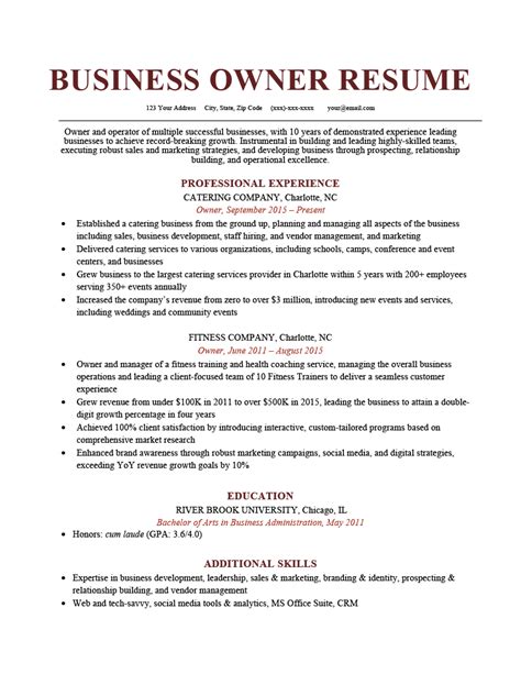 business owner resume sample   write resume genius