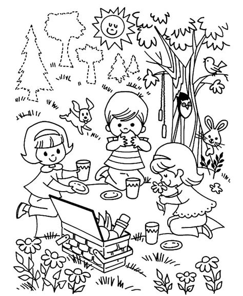 children playing family picnic coloring pages netart