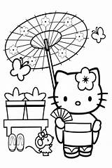 Coloring Kitty Hello Pages Japanese Japan Kimono Anime Cartoon Color Kids Cherry Blossom Getcolorings Tree Print Map Adults Getdrawings Printable sketch template