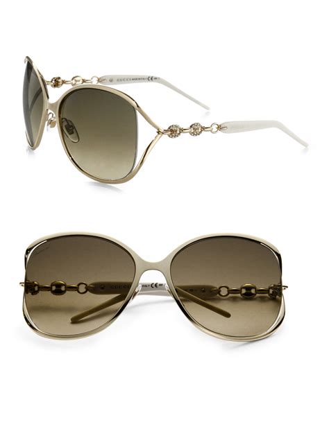 Gucci Marina Chain 60mm Round Sunglasses In Metallic Lyst