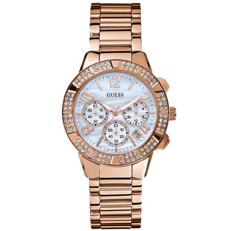 guess  womens chronograph rose gold tone stainless steel bracelet mm  pink rose lyst