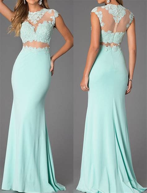 mermaid mint green lace prom dresses sexy illusion lace evening dresses mermaid sexy two piece