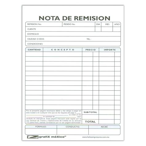 nota de remision ejemplos formatos