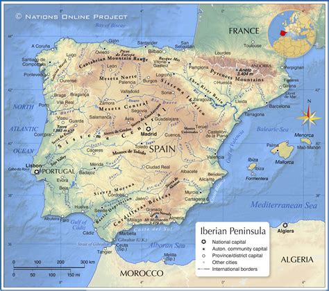 topographic map   iberian peninsula nations  project