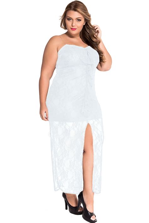 Plus Size Ruffle Detail Strapless Curvy Lace Dress Party Dresses For