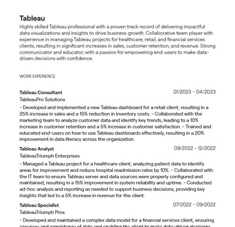 tableau resume examples  guidance