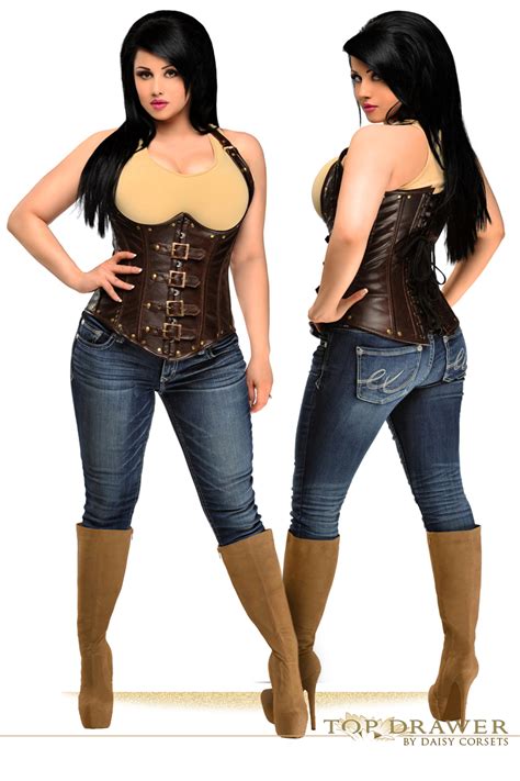 chocolate brown faux leather underbust steel boned corset corsets