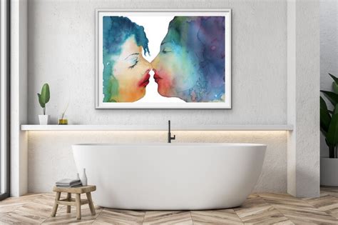 women kissing art print printable wall art lesbian poster etsy