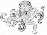 Octopus Coloring Volwassenen Vector Boek Zentangle Depositphotos Zee Sea Erwachsene Oktopus Sketch sketch template